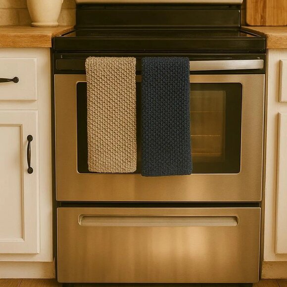 Handmade Knit Gray Dish Towels – Modern Farmhouse Kitchen Decor - Picture 2 of 4